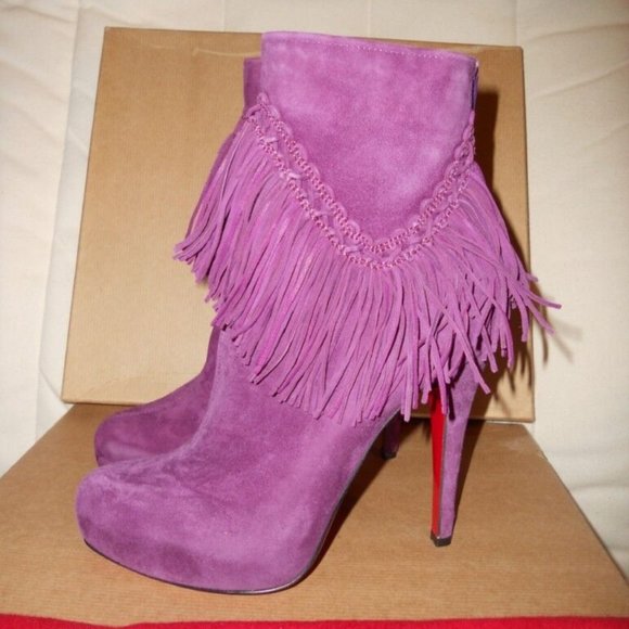 Christian Louboutin ROM 120 Suede Fringe Platform Ankle Bootie Boots - Picture 9 of 15